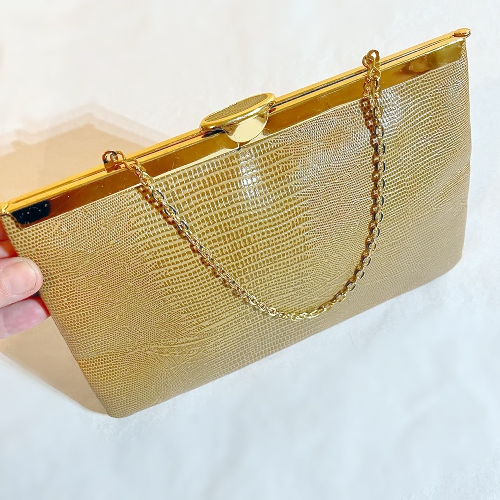 Gold Textured Evening Clutch with Chain Strap